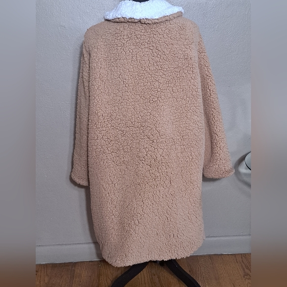 EUC SHEIN Plus Two Tone  Open Front Shawl Collar Camel Teddy with Pockets  0XL - Picture 3 of 11